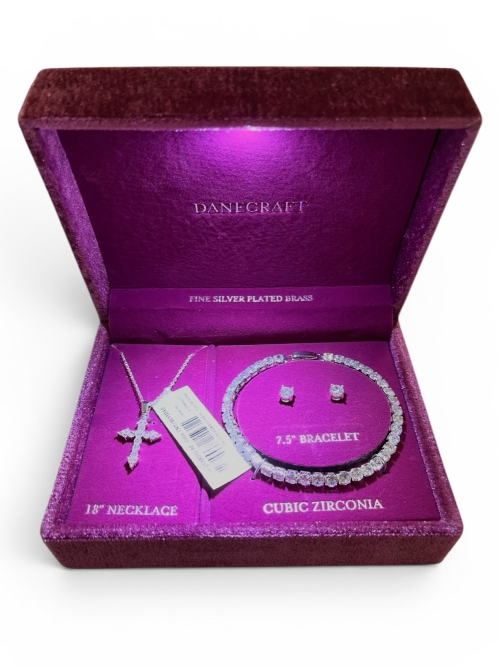 Danecraft Purple Cubic Zirconia Jewelry Set - Bracelet, Necklace & Earrings